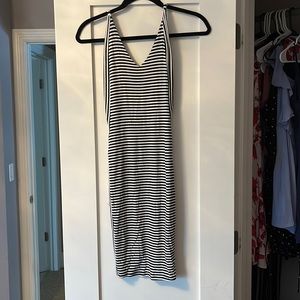 Mid length black and white striped dress